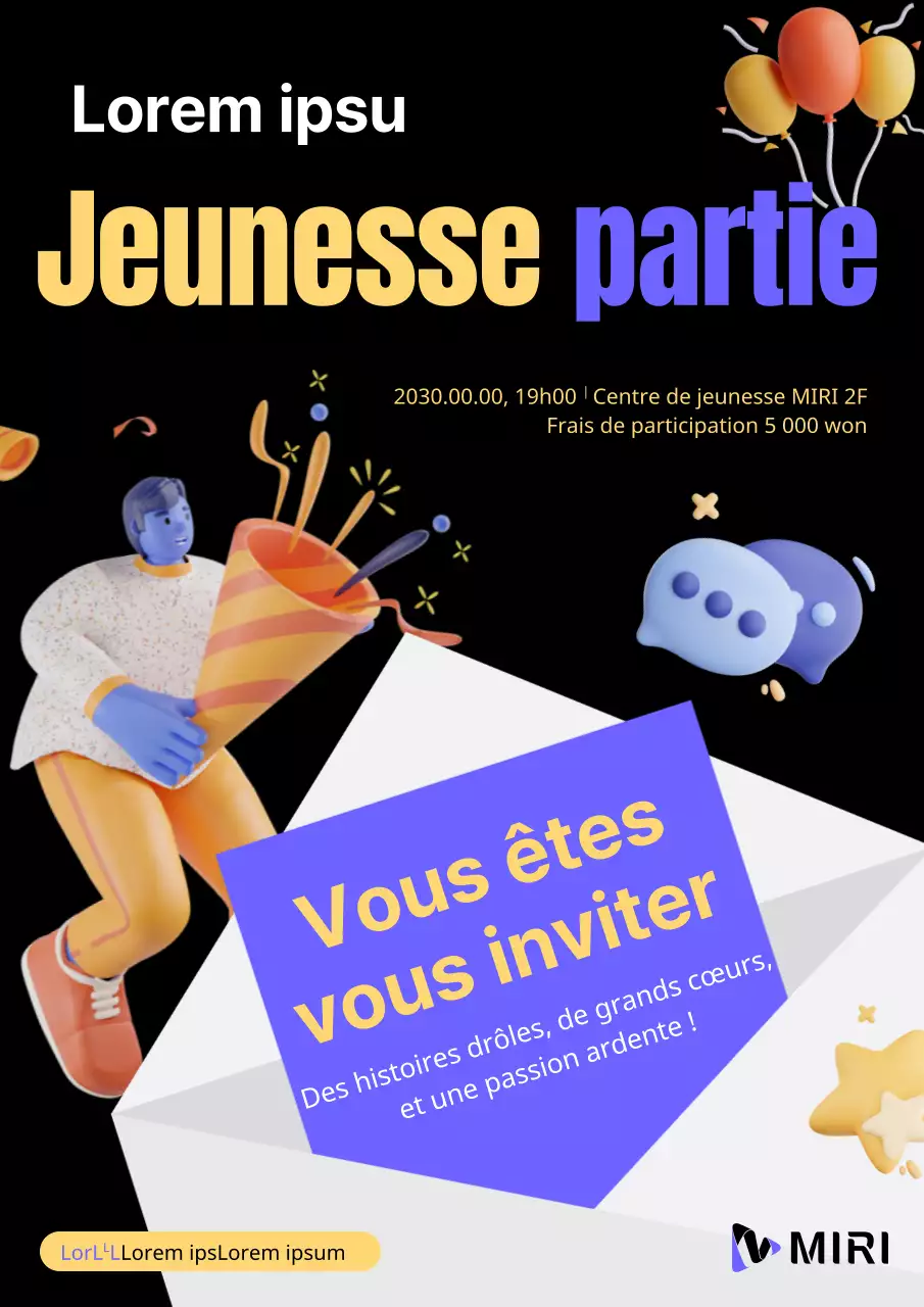 Invitation à une fête de jeunes en jaune et bleu