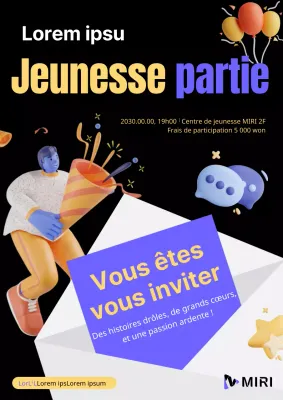 Invitation à une fête de jeunes en jaune et bleu