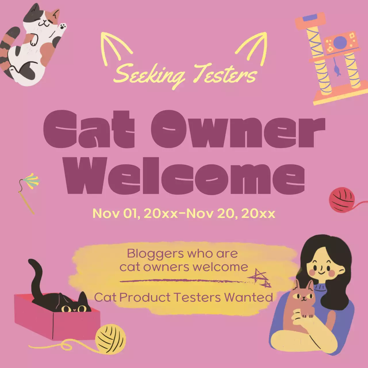 Pink Trendy Cat Recruitment Social Media Post