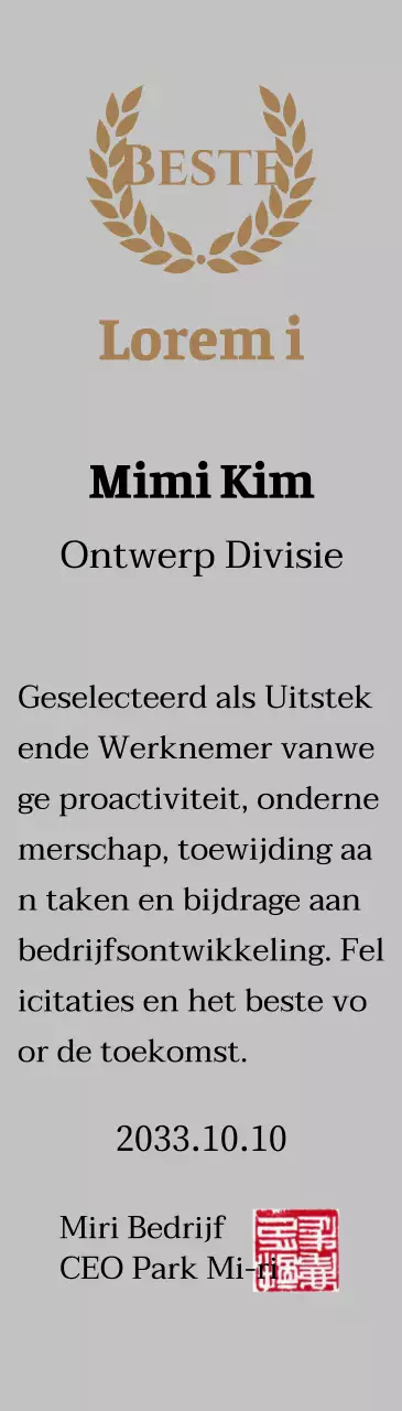 Luxe bedankbord met gouden lauweren en stempel