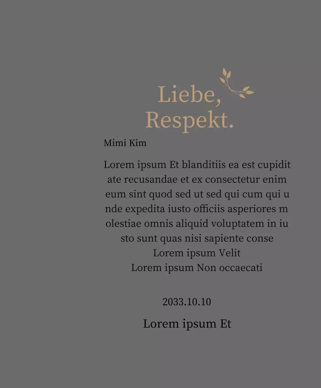 Edle Danksagungstafel mit Gold und Blättern