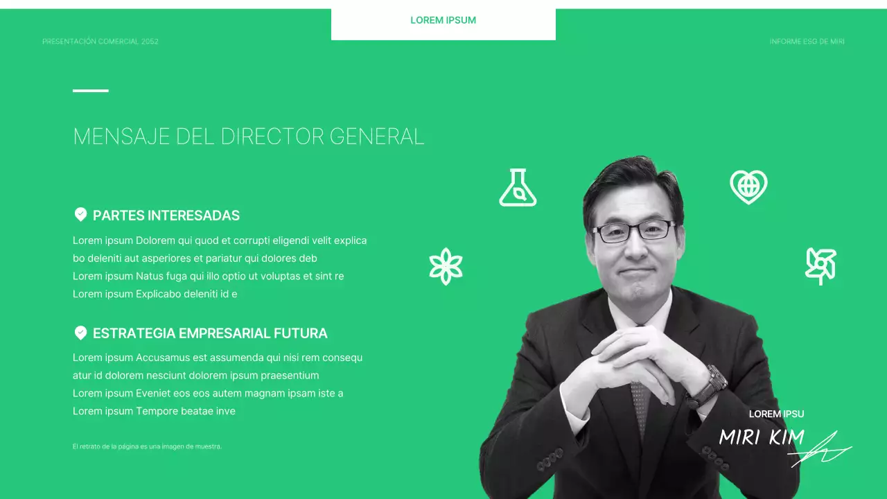 Un sencillo informe corporativo ESG en chartreuse y blanco