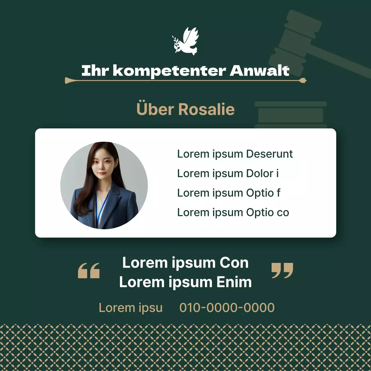 Werbung für eine moderne Anwaltskanzlei in Khaki und Gold