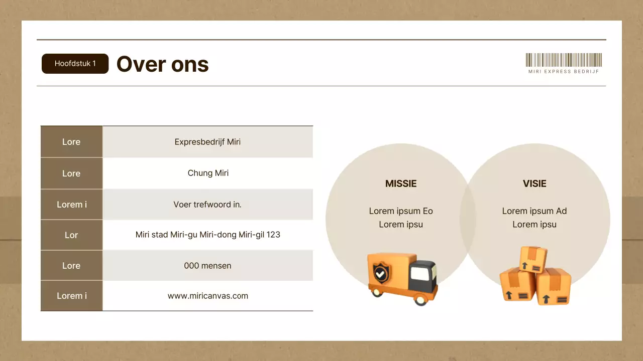 Eenvoudig bedrijfsplan voor koeriersbedrijf in bruin en beige