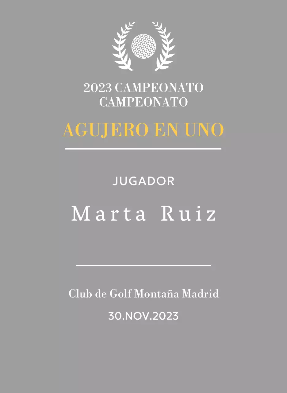 Placa de ganador de hoyo en uno con bola de golf e ilustración de corona de laurel
