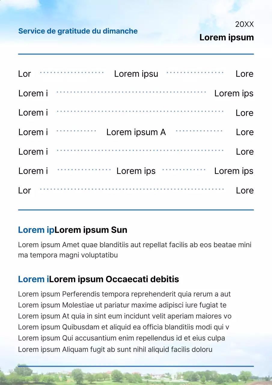 Un guide simple pour le bulletin du dimanche d'action de grâce en bleu et blanc