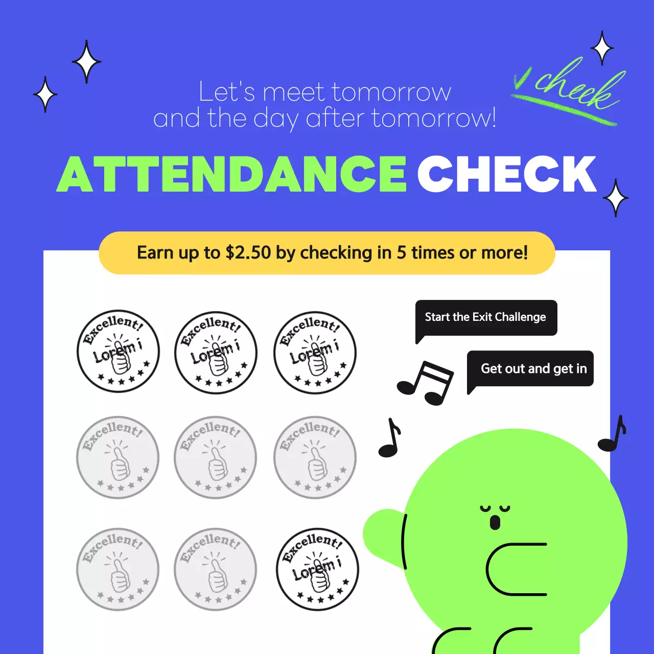 블루 트렌디 출석 프로모션 소셜 미디어 게시물