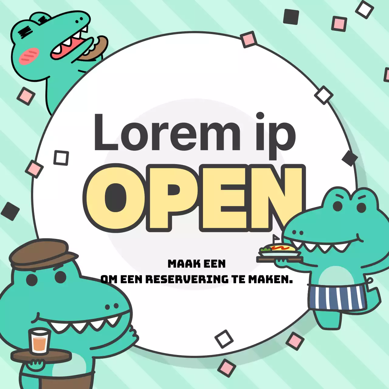 Aankondigingen van Argo, een kitscherig personage met een mintkleurige achtergrond