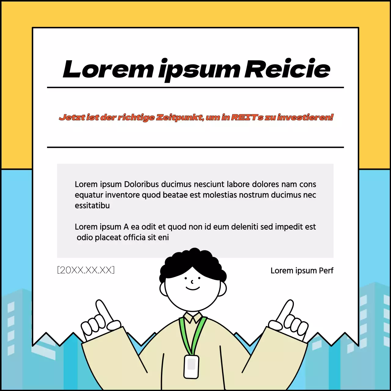 Ein einfacher gelber und hellblauer Leitfaden für Investitionen in Immobilien-REITs