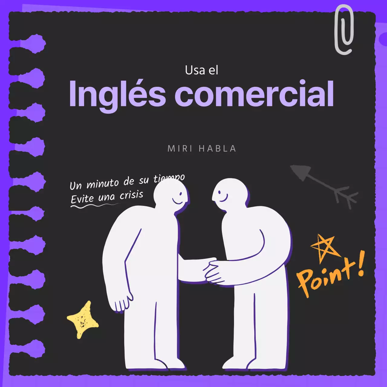Promover un inglés comercial sencillo en blanco y negro y morado