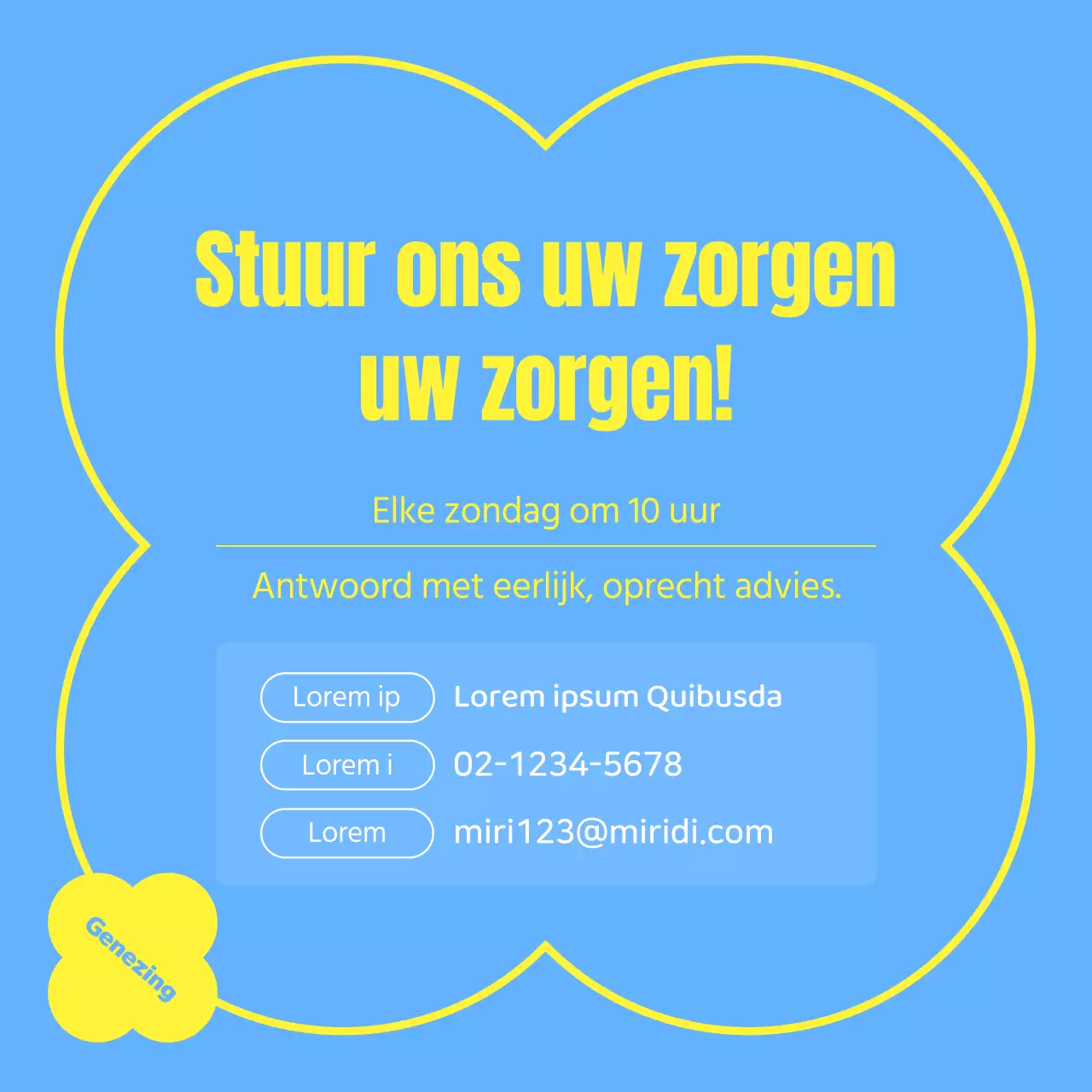 Een kitscherige lichtblauwe en gele adviesgids