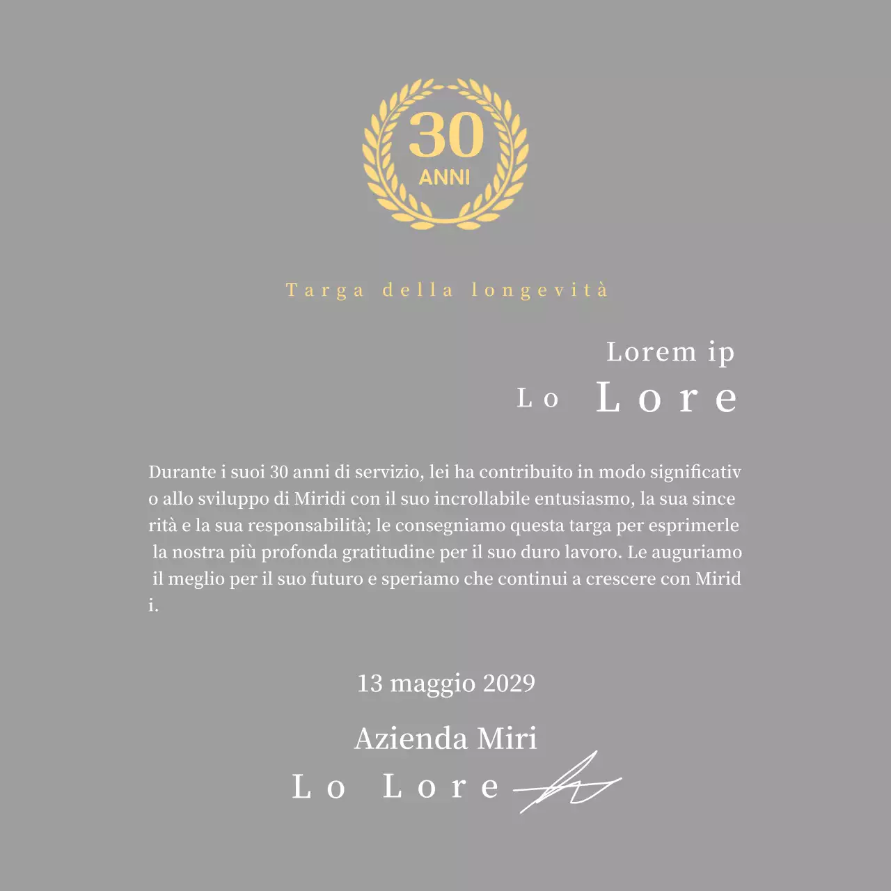 Concetto di targa aziendale di lungo servizio con simbolo dell'alloro