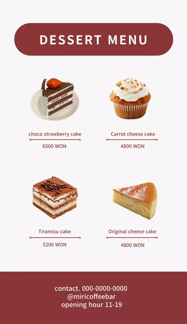 Papan nama menu musiman dengan foto dan tulisan latte stroberi dengan latar belakang merah-putih