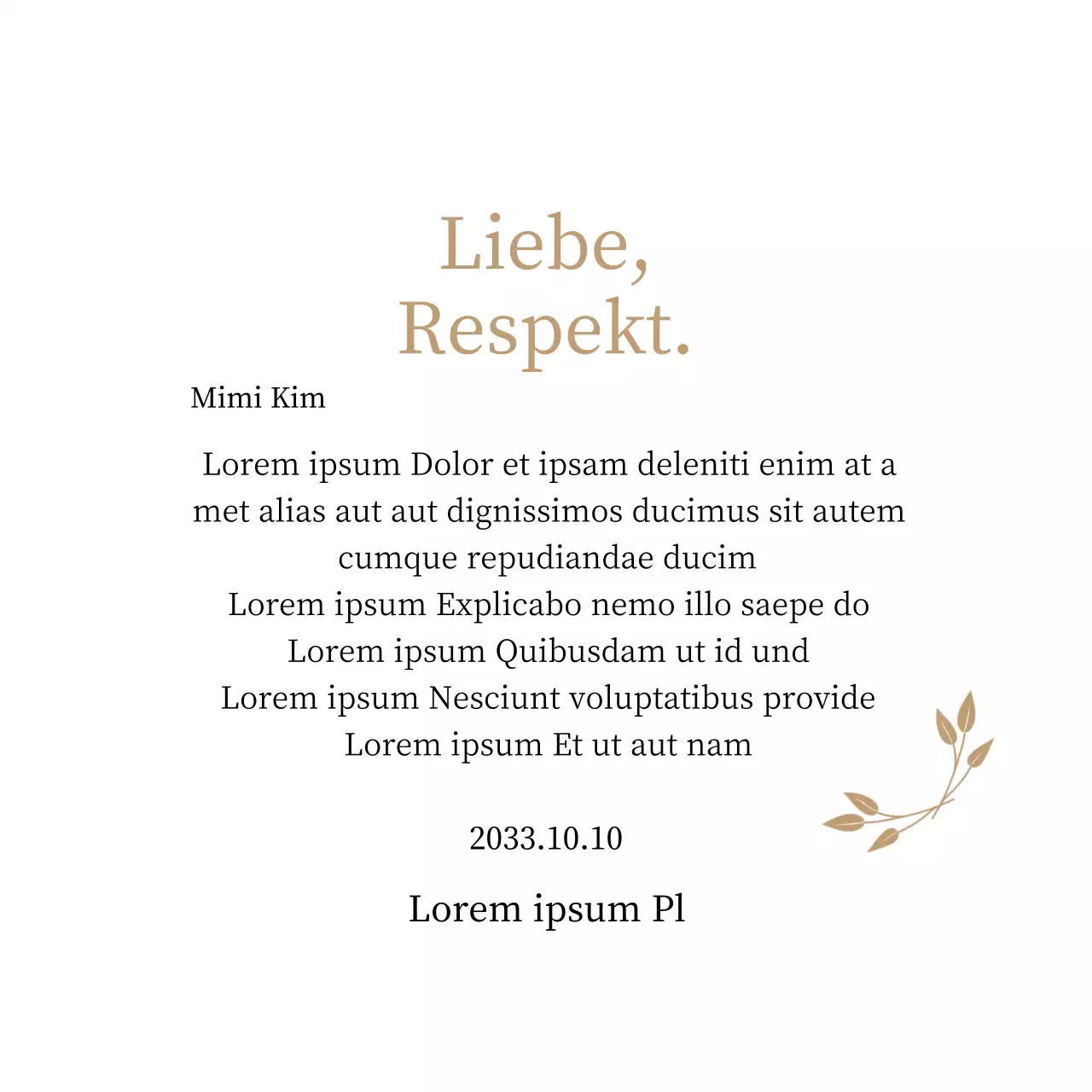 Edle Danksagungstafel mit Gold und Blättern