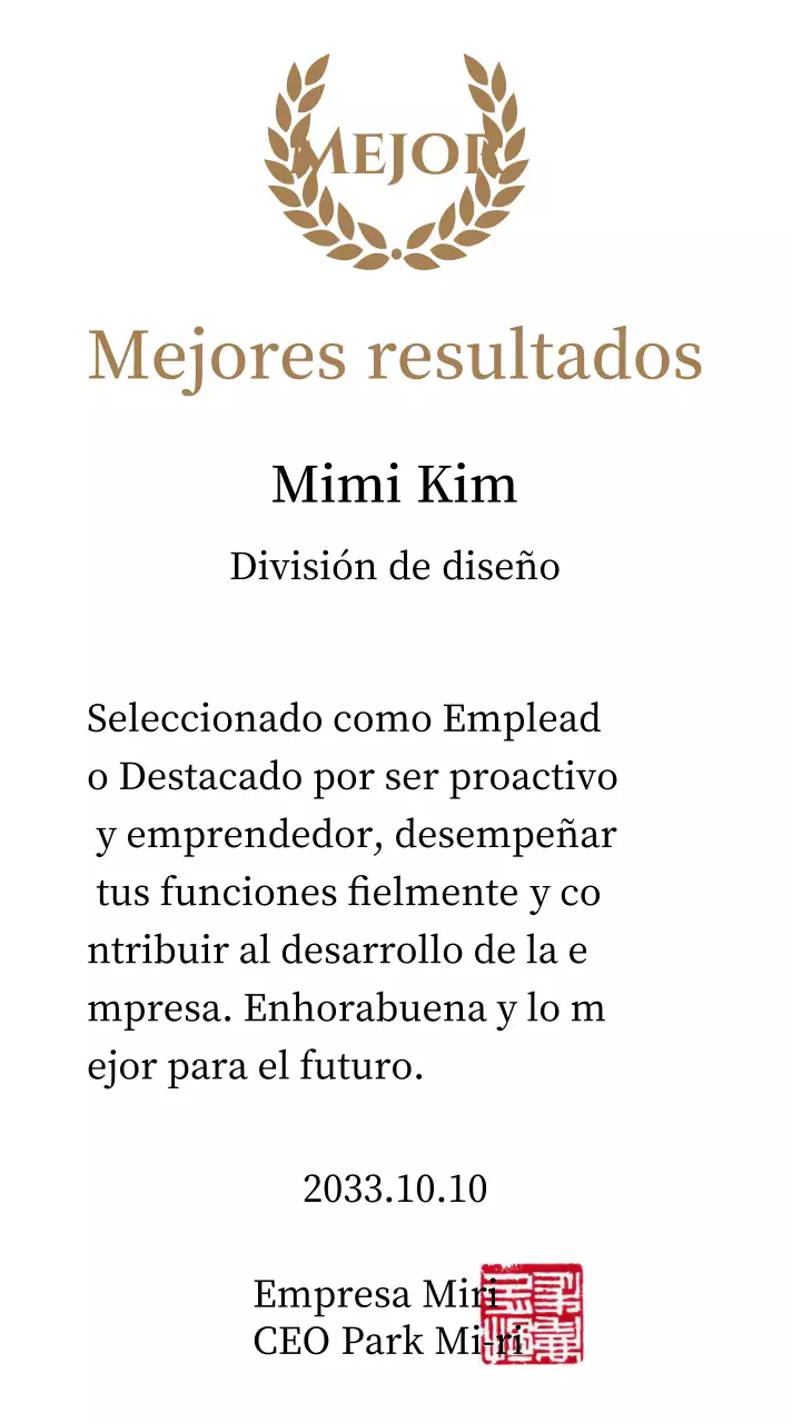 Lujosa placa de agradecimiento con laureles y sello dorados