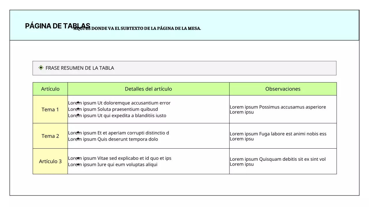 Un sencillo informe imprimible en azul claro y chartreuse