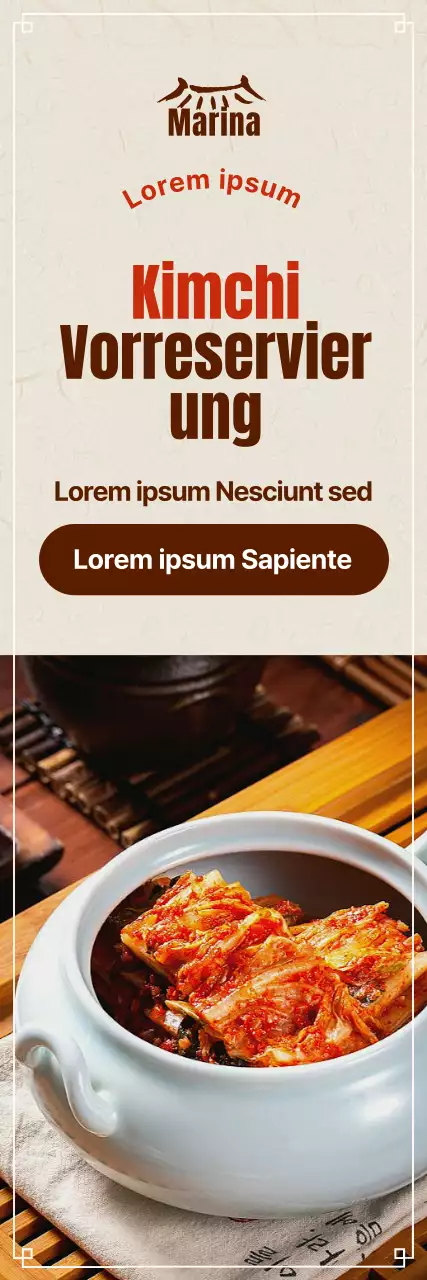 Vorverkaufsaktion mit einem Bild von Kimchi mit roten Akzenten auf einem cremefarbenen Hanji-Hintergrund