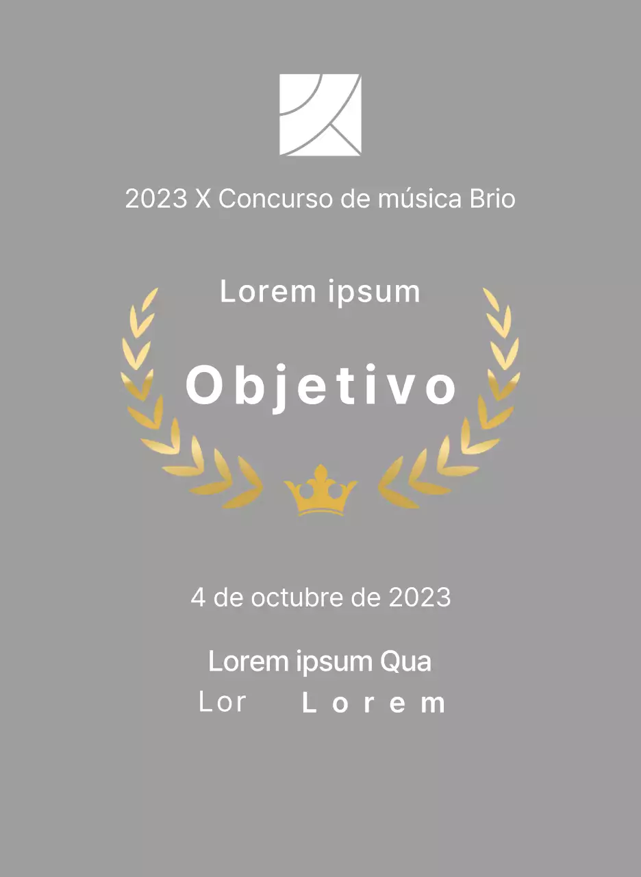 Placa del ganador del concurso conceptual con líneas de laurel e ilustración de una corona
