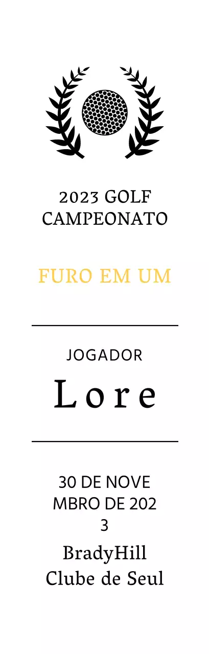 Placa de vencedor de jogador de golfe "hole-in-one" com bola de golfe e ilustração de coroa de louros