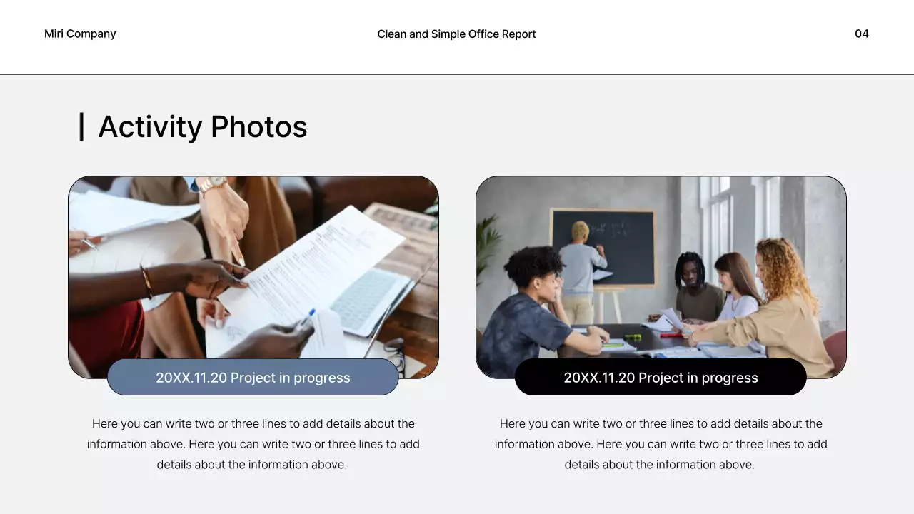 Simple business reports in gray and black