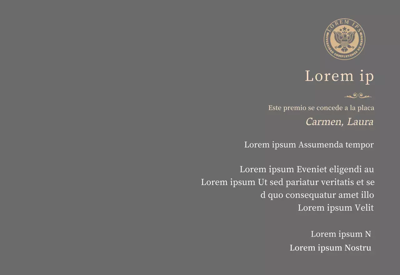 Lujosa placa de titulación con el logotipo de la escuela y adornos dorados