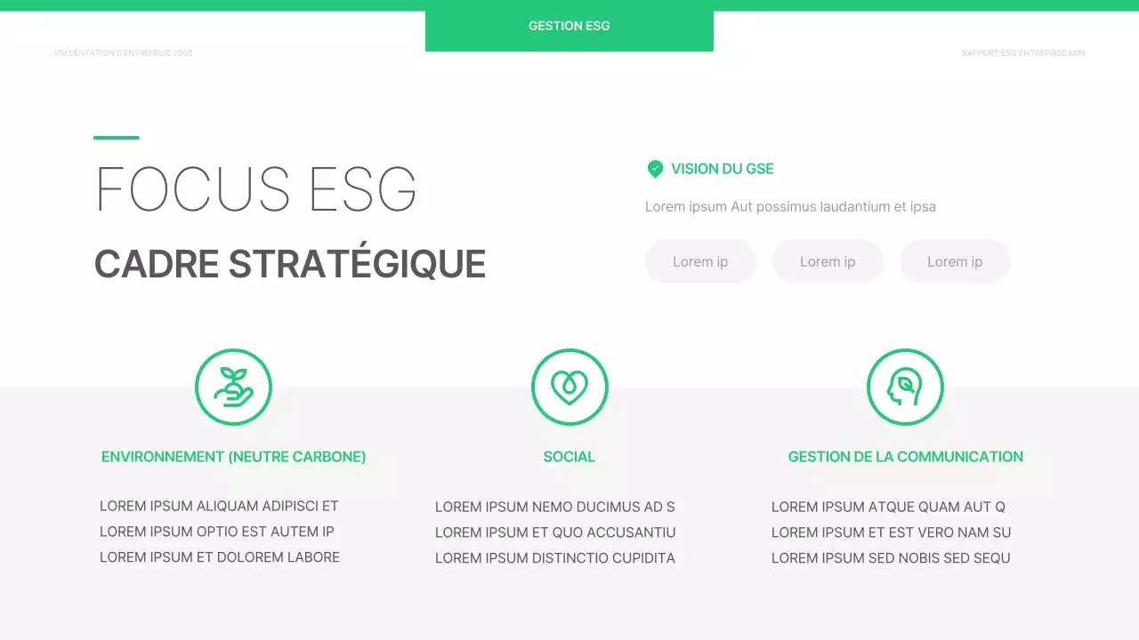 Un rapport ESG d'entreprise simple en chartreuse et blanc