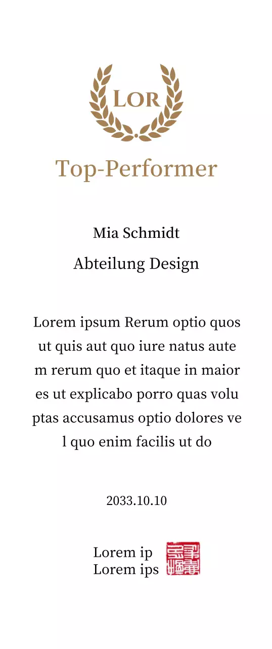 Luxuriöse Danksagungstafel mit goldenen Lorbeeren und Stempel