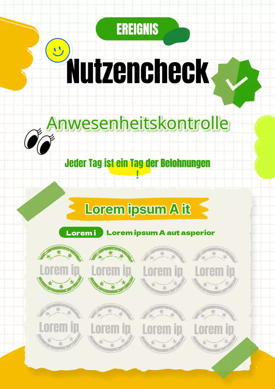 Werben Sie für Ihre Veranstaltung mit einem hübschen gelb-grünen Anwesenheitschecker