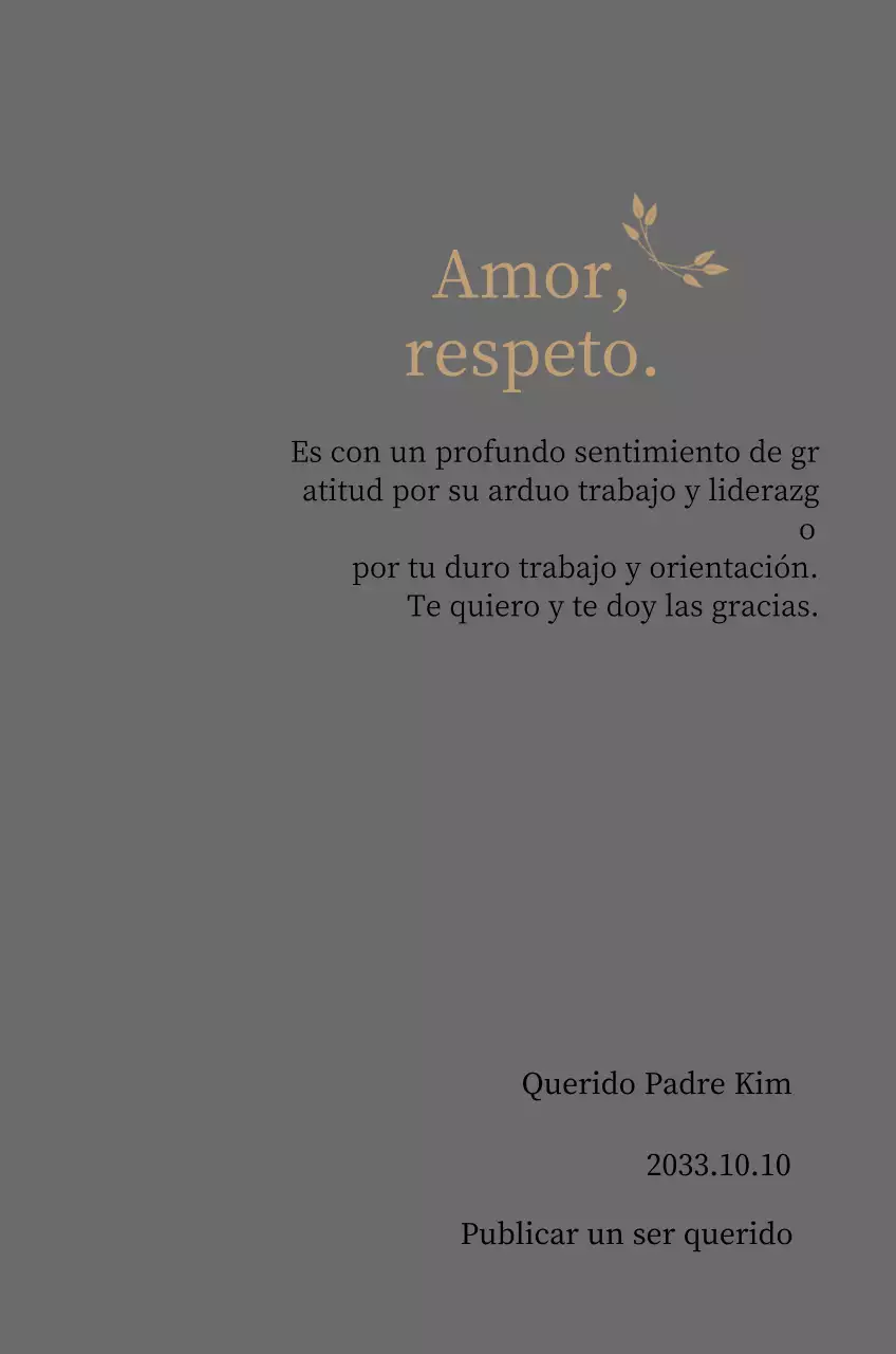 Elegante placa de agradecimiento con oro y hojas