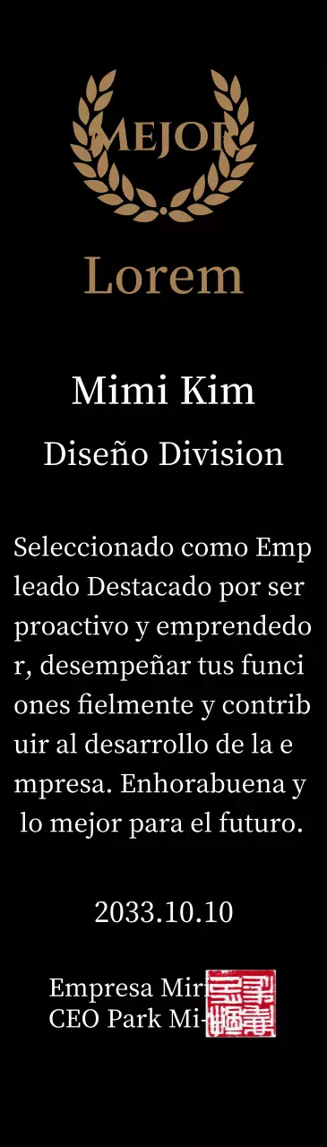 Lujosa placa de agradecimiento con laureles y sello dorados