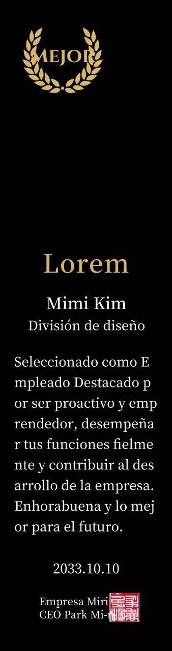 Lujosa placa de agradecimiento con laureles y sello dorados