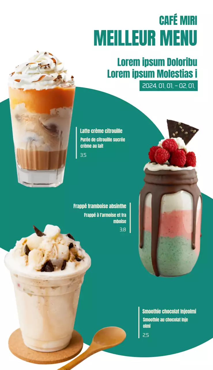 Promouvoir un menu de café mignon avec une typographie turquoise