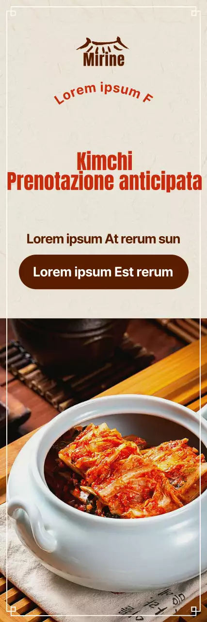 Promozione prevendita con immagine di kimchi con accenti rossi su sfondo Hanji bianco sporco