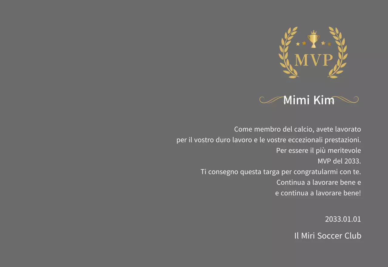 Targa del campionato con alloro e trofeo in oro