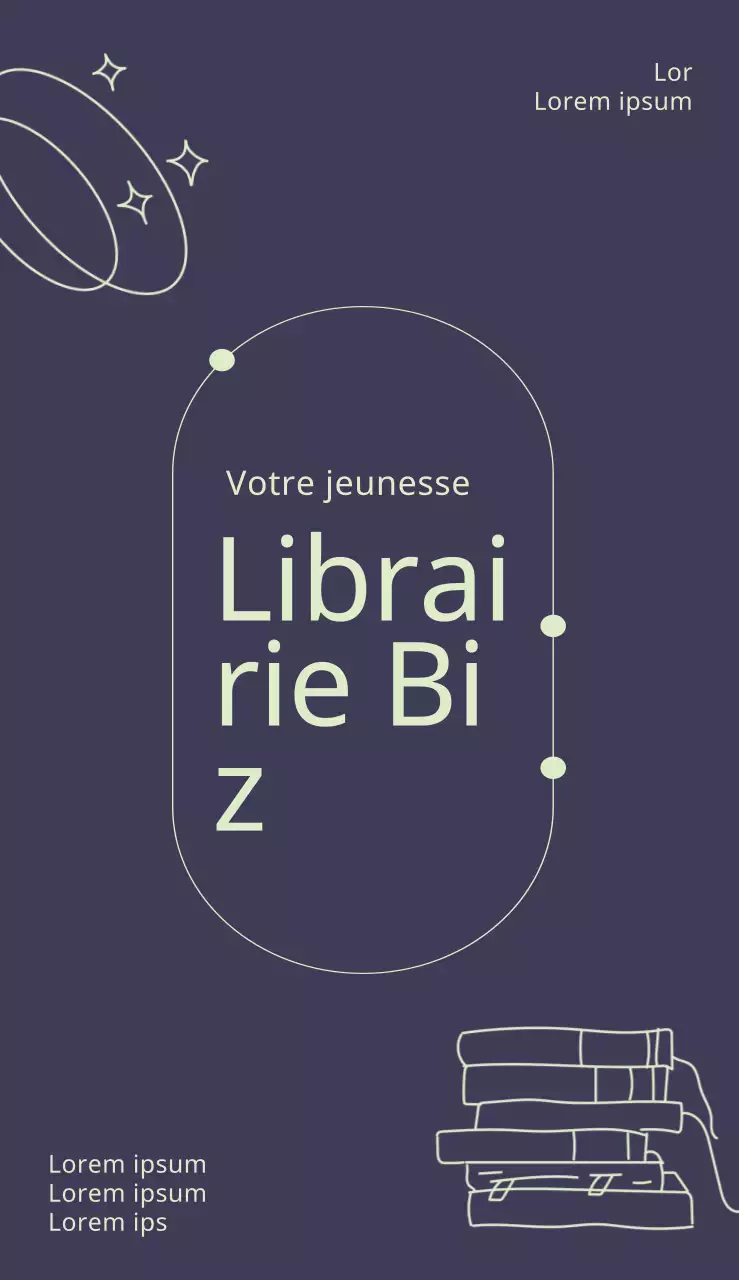 Panneau de présentation avec des lignes et le nom de la librairie mis en évidence