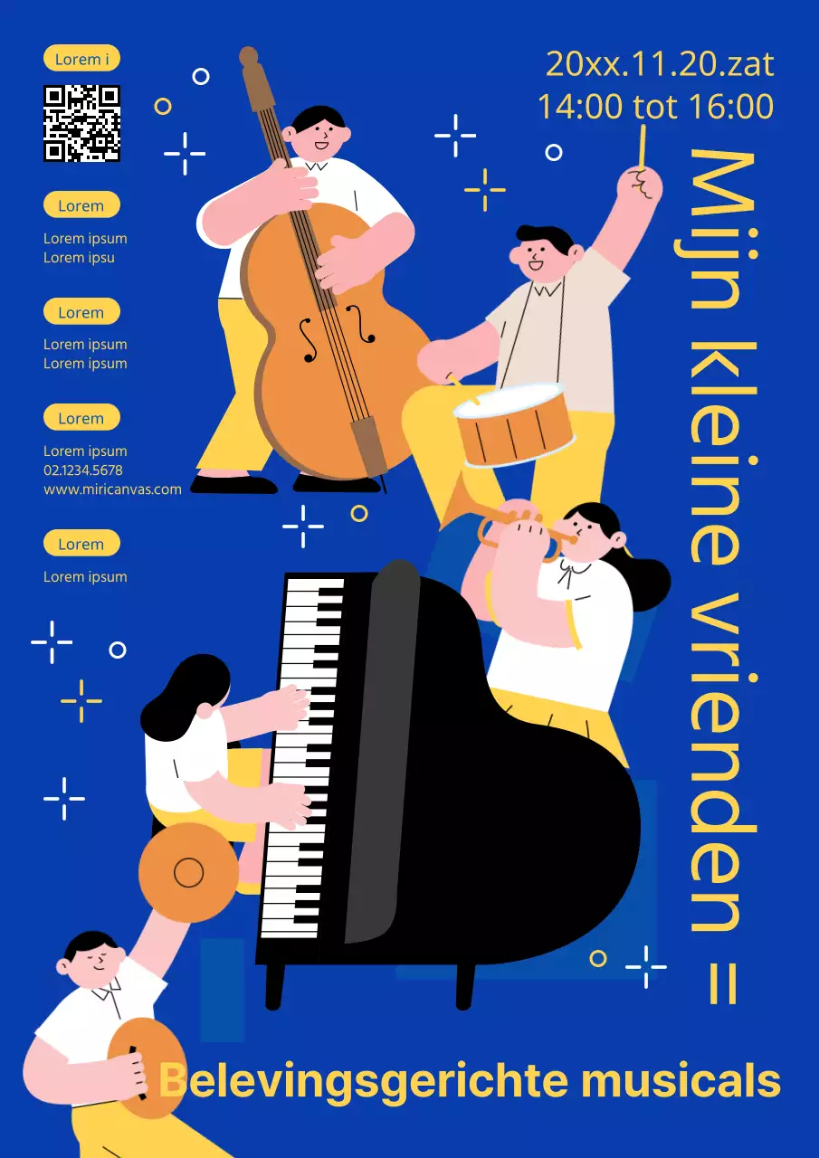 Promoot een eenvoudige, praktische musical in blauw en geel