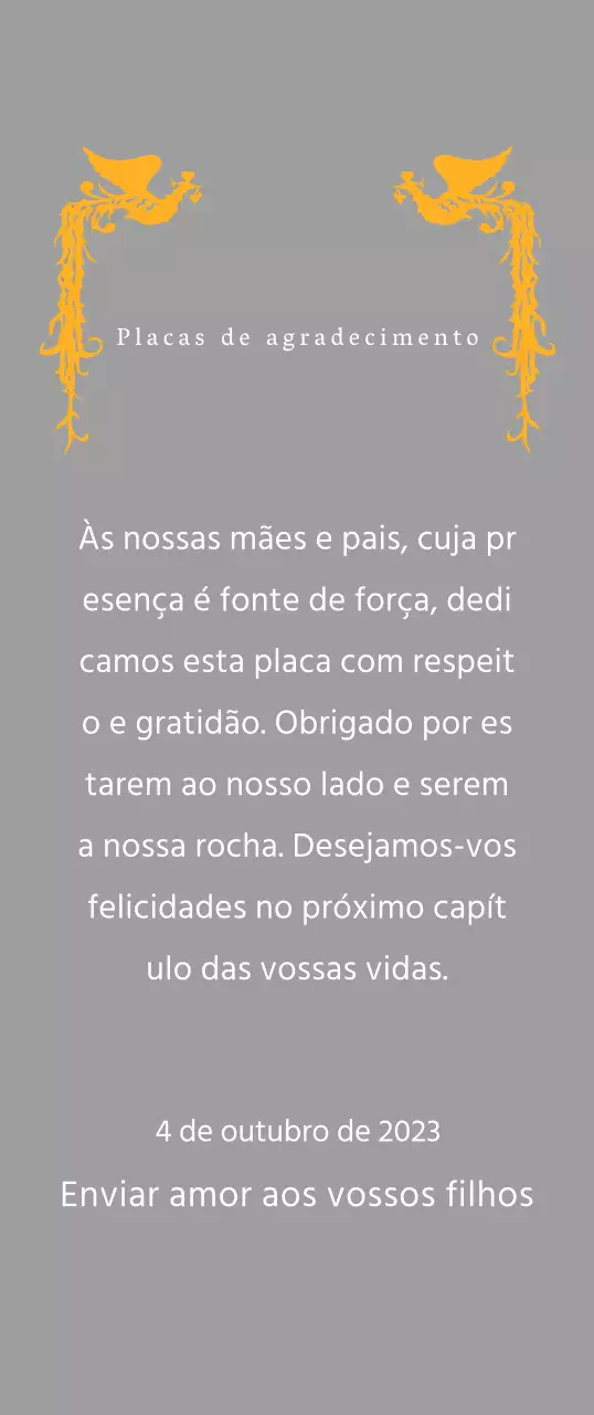 Placa de agradecimento temática do Dia da Mãe com uma ilustração de uma fénix