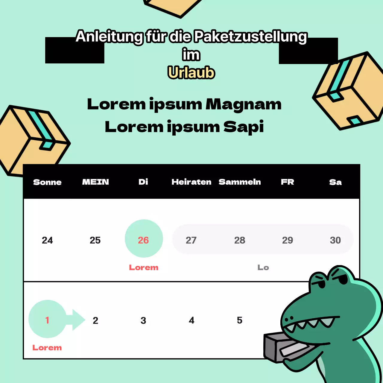 Ankündigungen von Argo, einer kitschigen Figur mit mintfarbenem Hintergrund