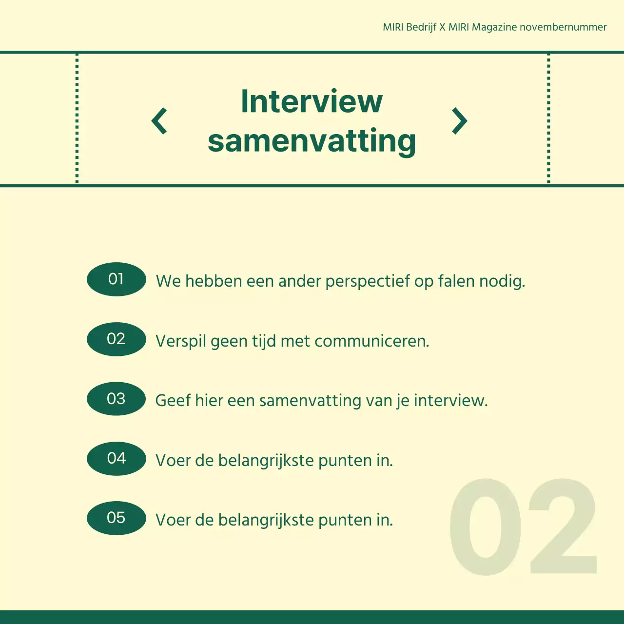Een eenvoudige interviewpost voor een zakelijk portret in ivoor en groen