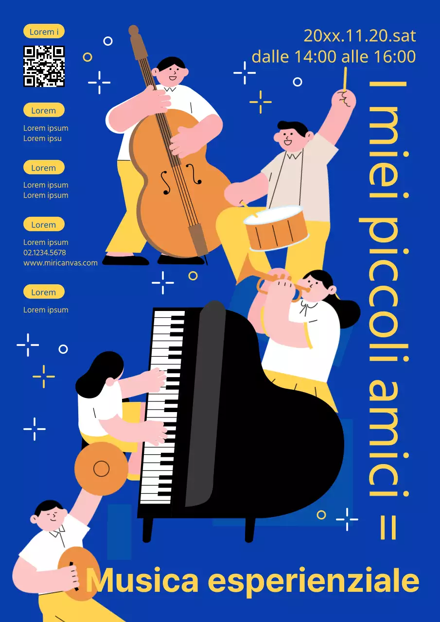 Promuovere un musical semplice e pratico nei colori blu e giallo.