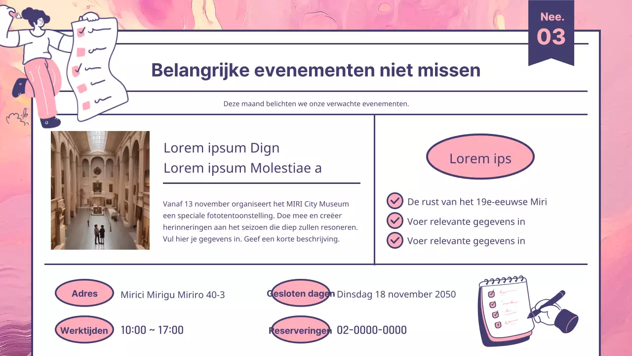 Een moderne nieuwsbriefgids voor cultureel toerisme in roze en paars