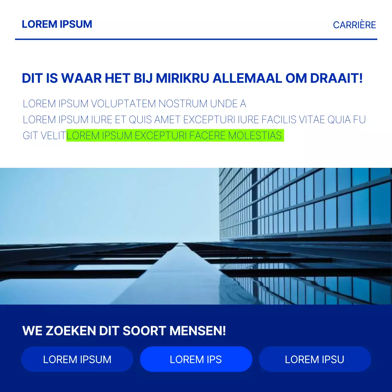 Minimalistische vacature in blauw en chartreuse