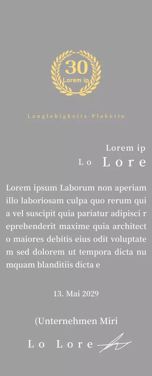 Firmenjubiläumsplakette mit Lorbeersymbol Konzept