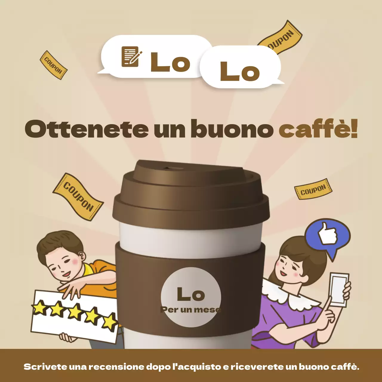 Promuovete un evento di revisione dei coupon del caffè retrò in marrone e beige