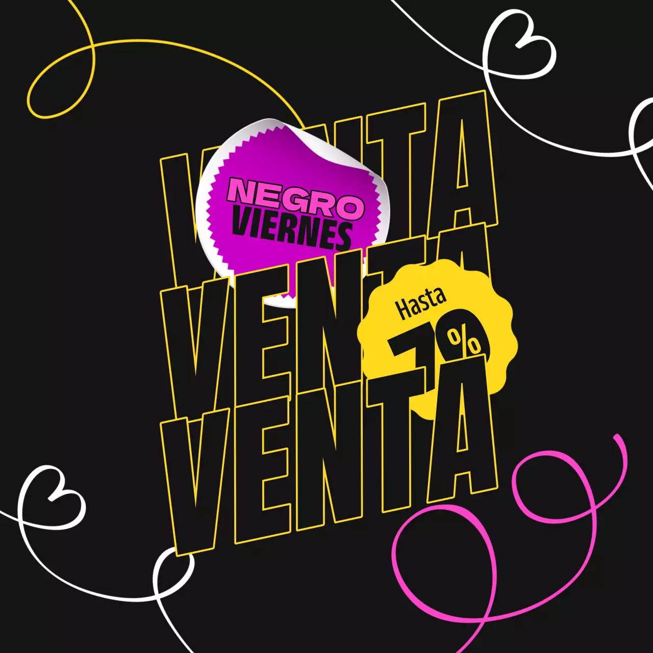 Promociona una venta kitsch de Black Friday en amarillo y rosa fuerte