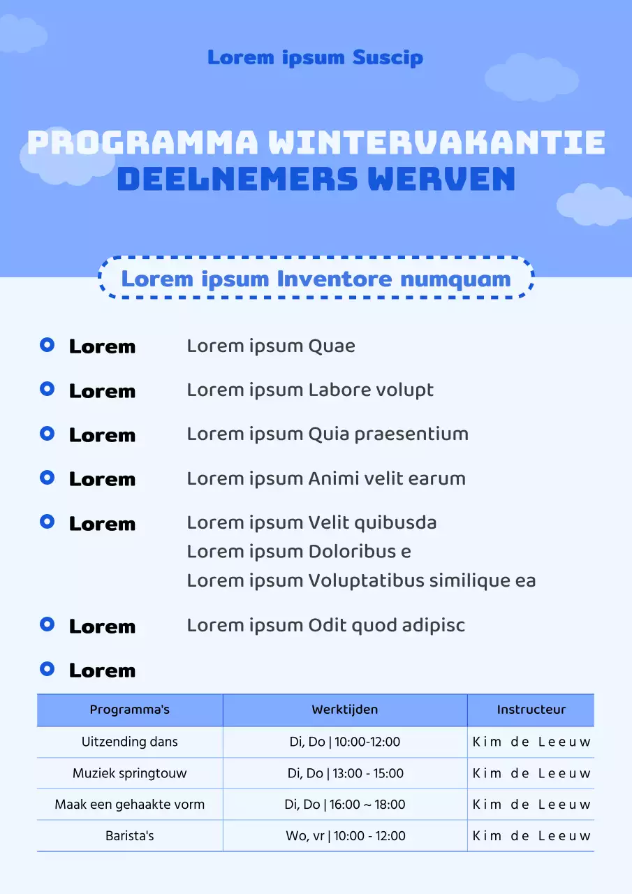 Een eenvoudig blauw-wit winteronderbrekingsprogramma om werving te bevorderen