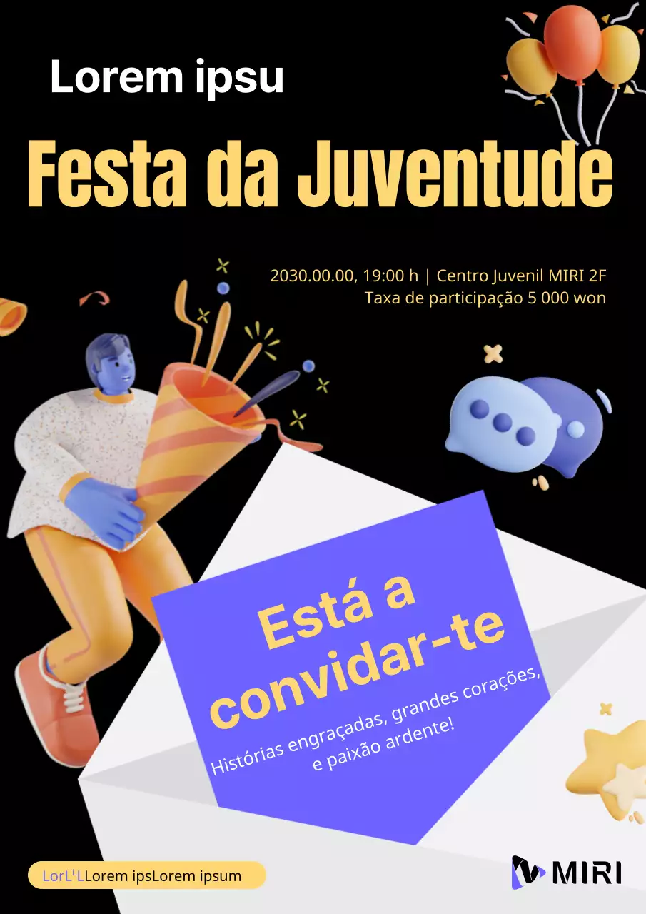 Convite de festa para jovens em amarelo e azul