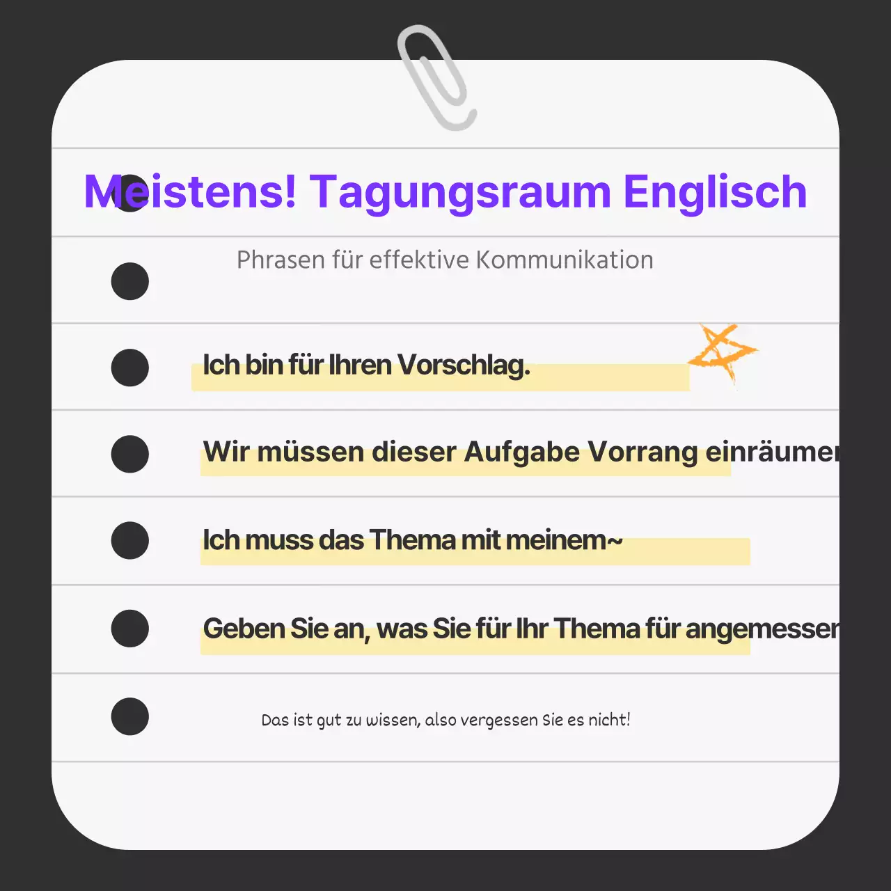 Förderung von einfachem Geschäftsenglisch in Schwarz-Weiß und Lila