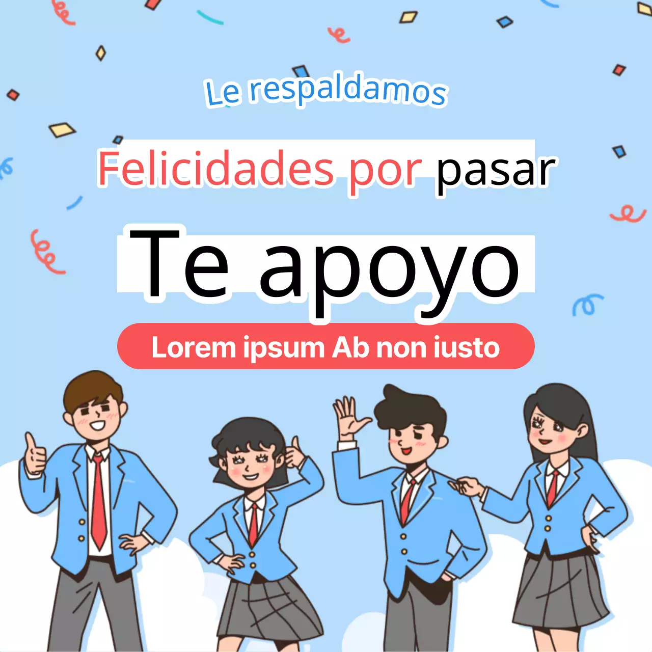 Promover una sencilla celebración de aceptación en rojo y azul claro