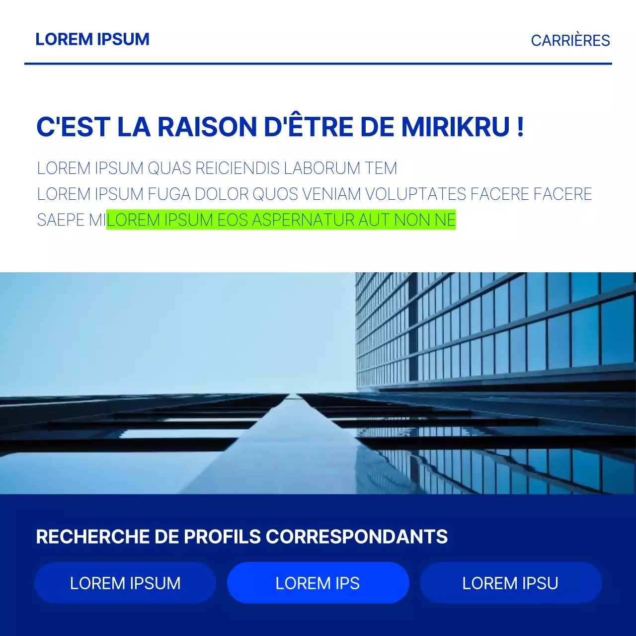 Offre d'emploi minimaliste en bleu et chartreuse